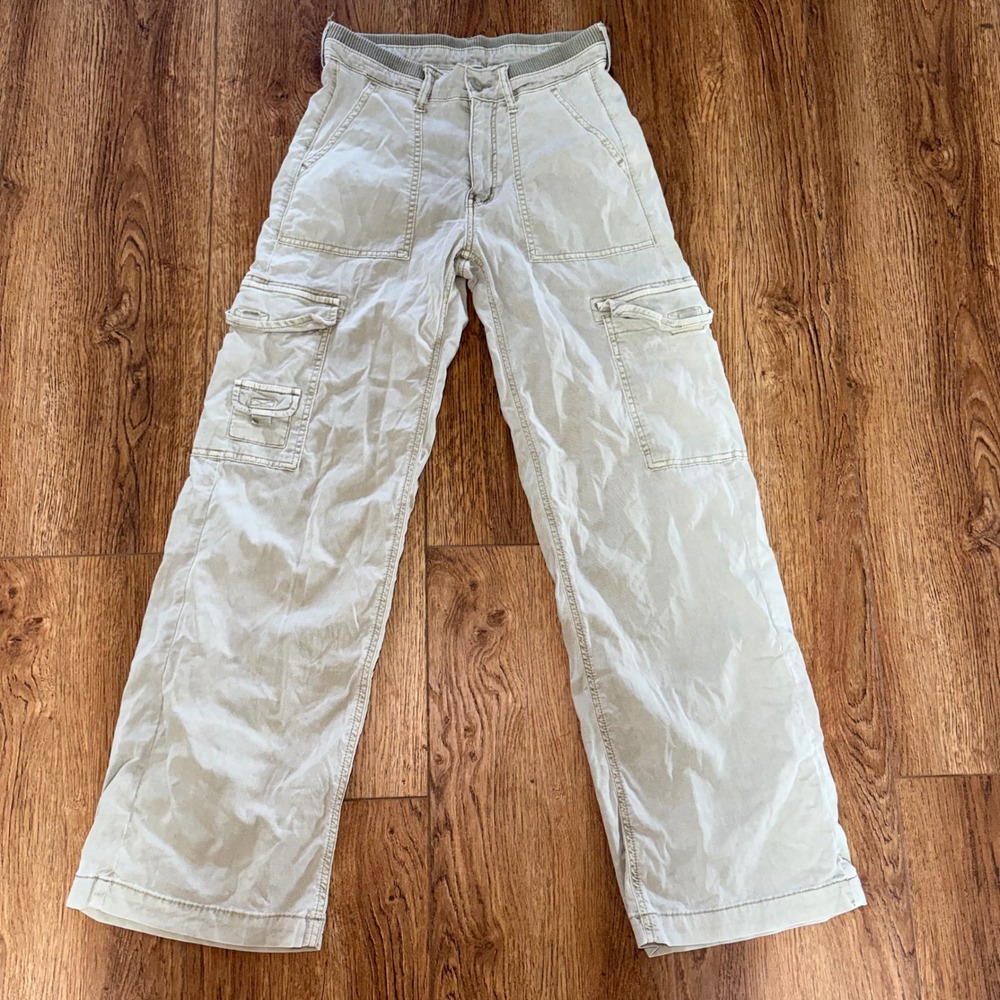 American Eagle Cargo Pants Womens 00 Regular Green Khaki Utility Stretch Baggy
